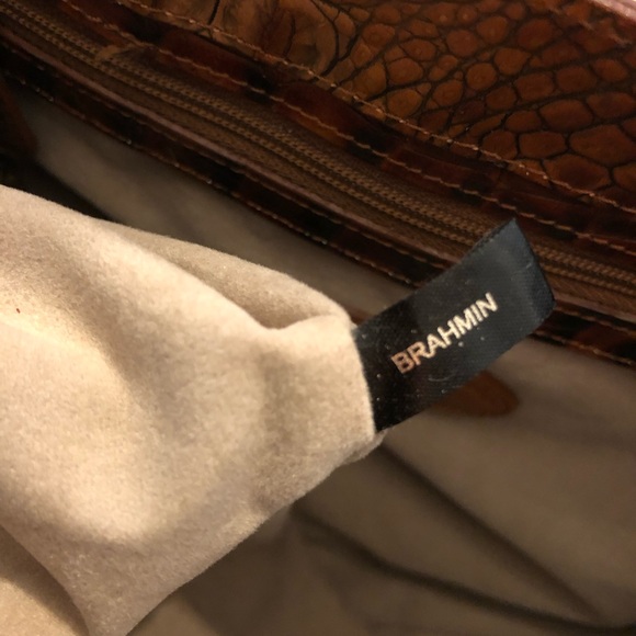 Brahmin Metallic Toasted Almond Crocodile Embossed Leather Shoulder Bag. - Picture 10 of 15